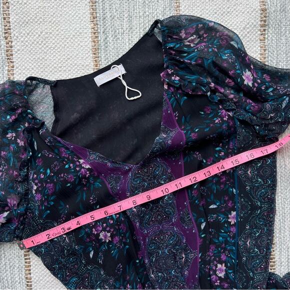 Ramy Brook Logan Floral Long Puff Sleeve 100% Silk Mini Dress Women’s Size Small - Picture 7 of 8